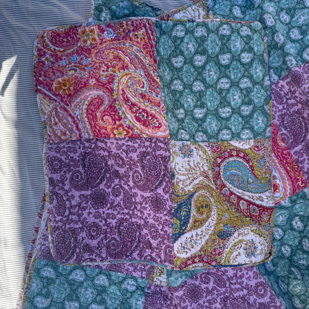 Cynthia Rowley Quilt Set Full Queen Purple Pink Paisley Patchwork 3pc Cotton - Picture 12 of 16